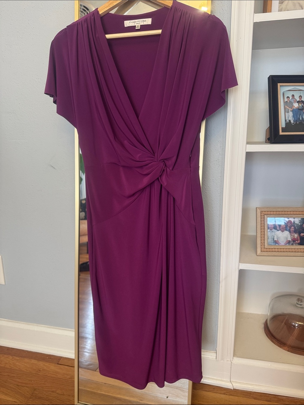 Evan Picone Knot-Front V-Neck Midi Dress in Plum